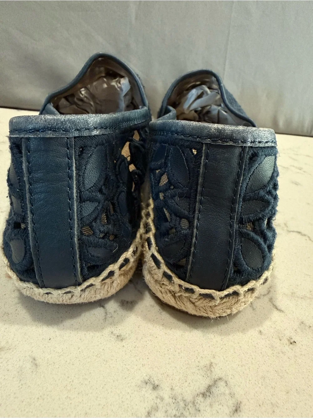 Tory Burch Navy Lace Espadrille Flats